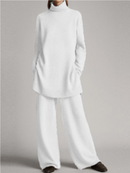 Luxe Knit Loungewear Set Elite Roll Neck Jumper And Wide Leg Trousers Edition