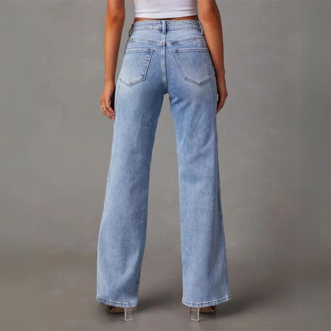 Premium Denim Collection Womens Flared Wide Leg Jeans High Rise Front Seam Limited Edition