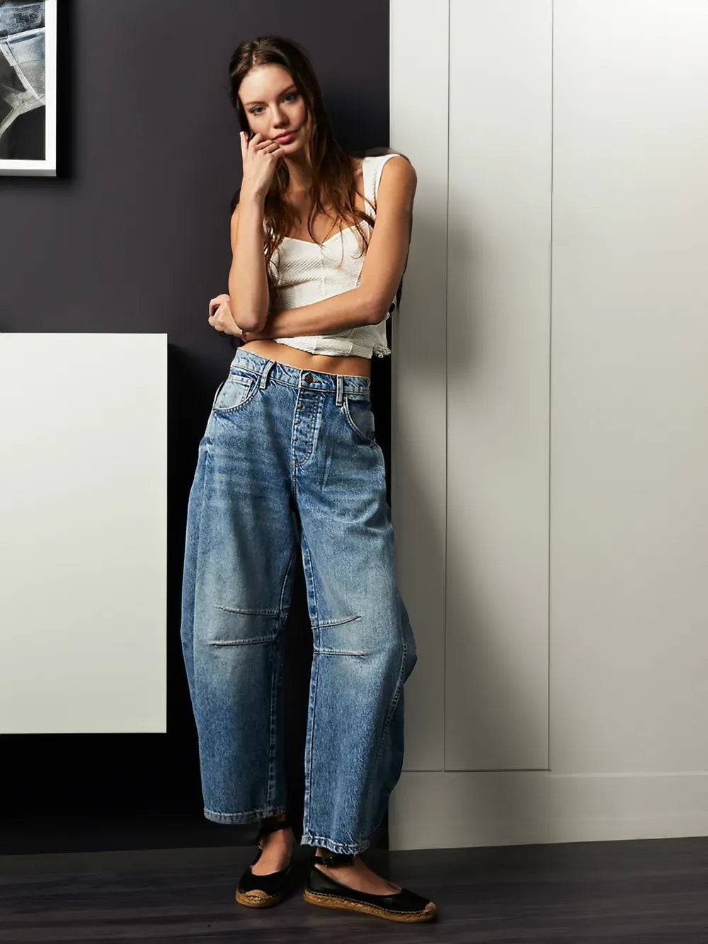 Premium Denim Barrel Cut Mid Rise Wide Leg Jeans Exclusive