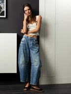 Premium Denim Barrel Cut Mid Rise Wide Leg Jeans Exclusive
