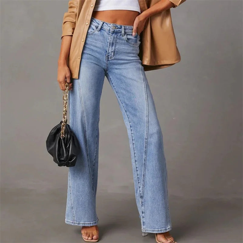 Premium Denim Collection Womens Flared Wide Leg Jeans High Rise Front Seam Limited Edition
