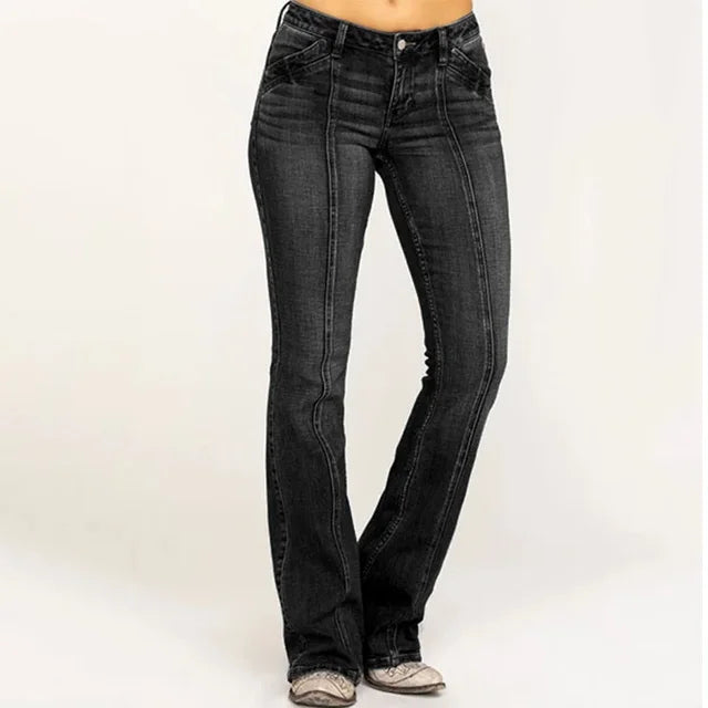 Premium Denim Women's Mid Rise Flared Jeans Front Seam Edition Limited