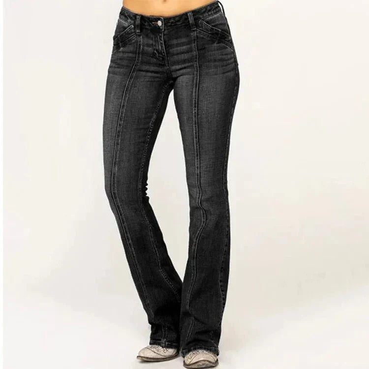 Premium Denim Women's Mid Rise Flared Jeans Front Seam Edition Limited