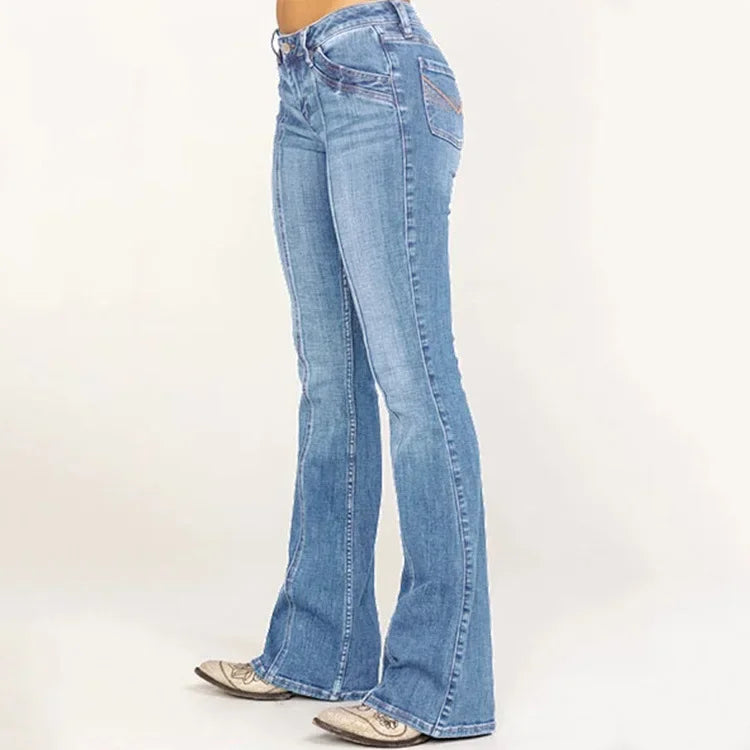 Premium Denim Women's Mid Rise Flared Jeans Front Seam Edition Limited