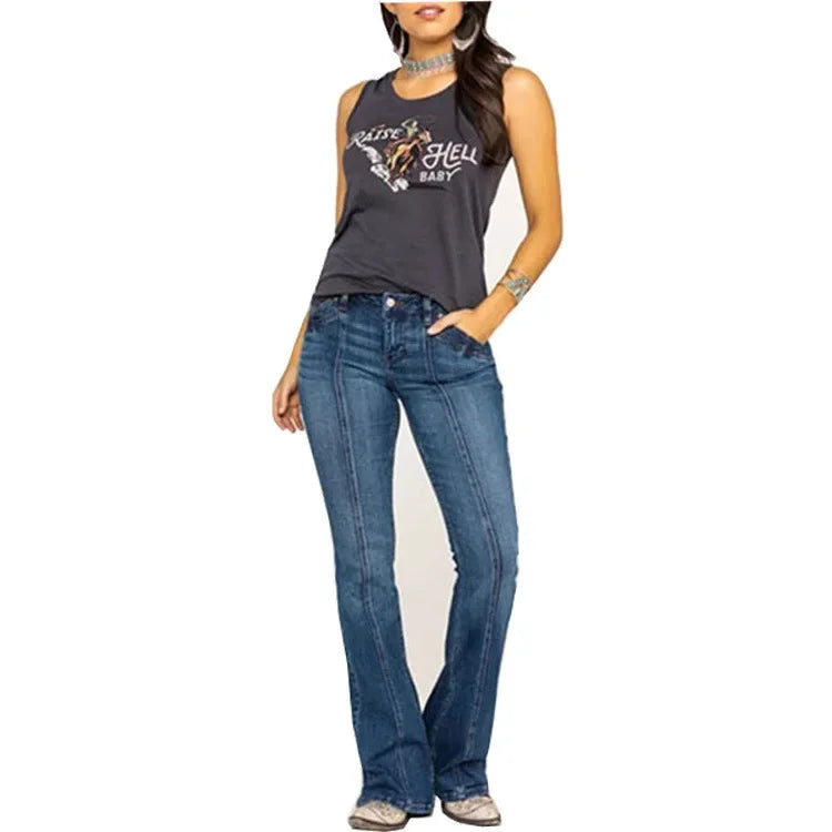 Premium Denim Women's Mid Rise Flared Jeans Front Seam Edition Limited