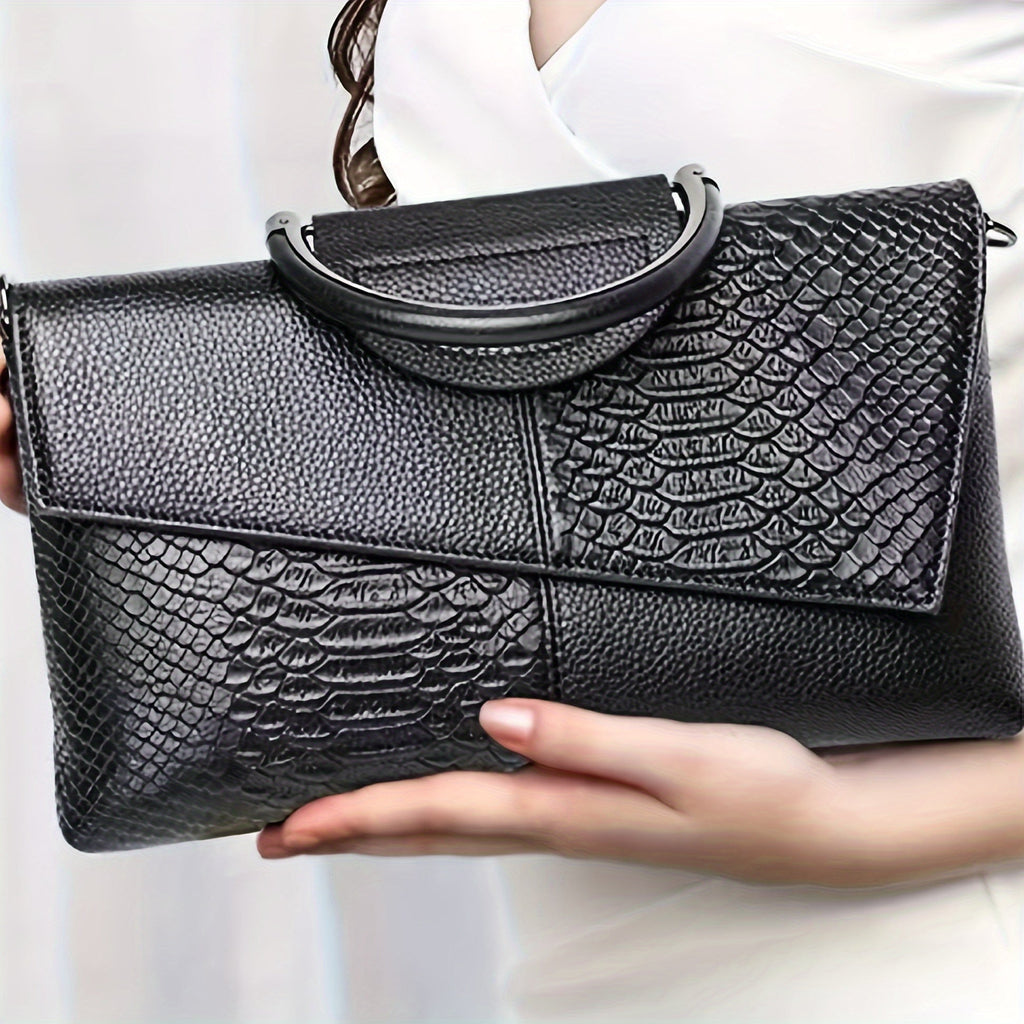 Crocodile Embossed Flap Crossbody Bag Top Handle Limited Edition Artisanal Craftsmanship