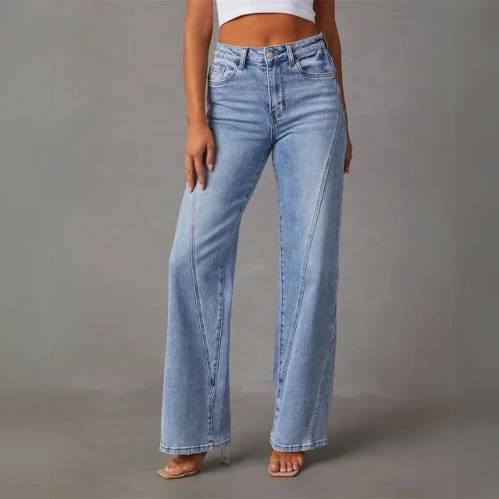 Premium Denim Collection Womens Flared Wide Leg Jeans High Rise Front Seam Limited Edition