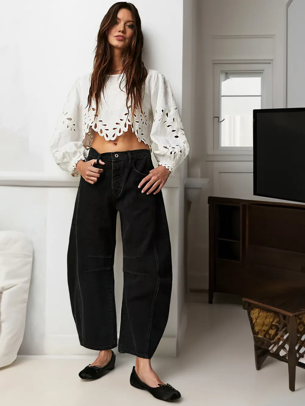 Premium Denim Barrel Cut Mid Rise Wide Leg Jeans Exclusive