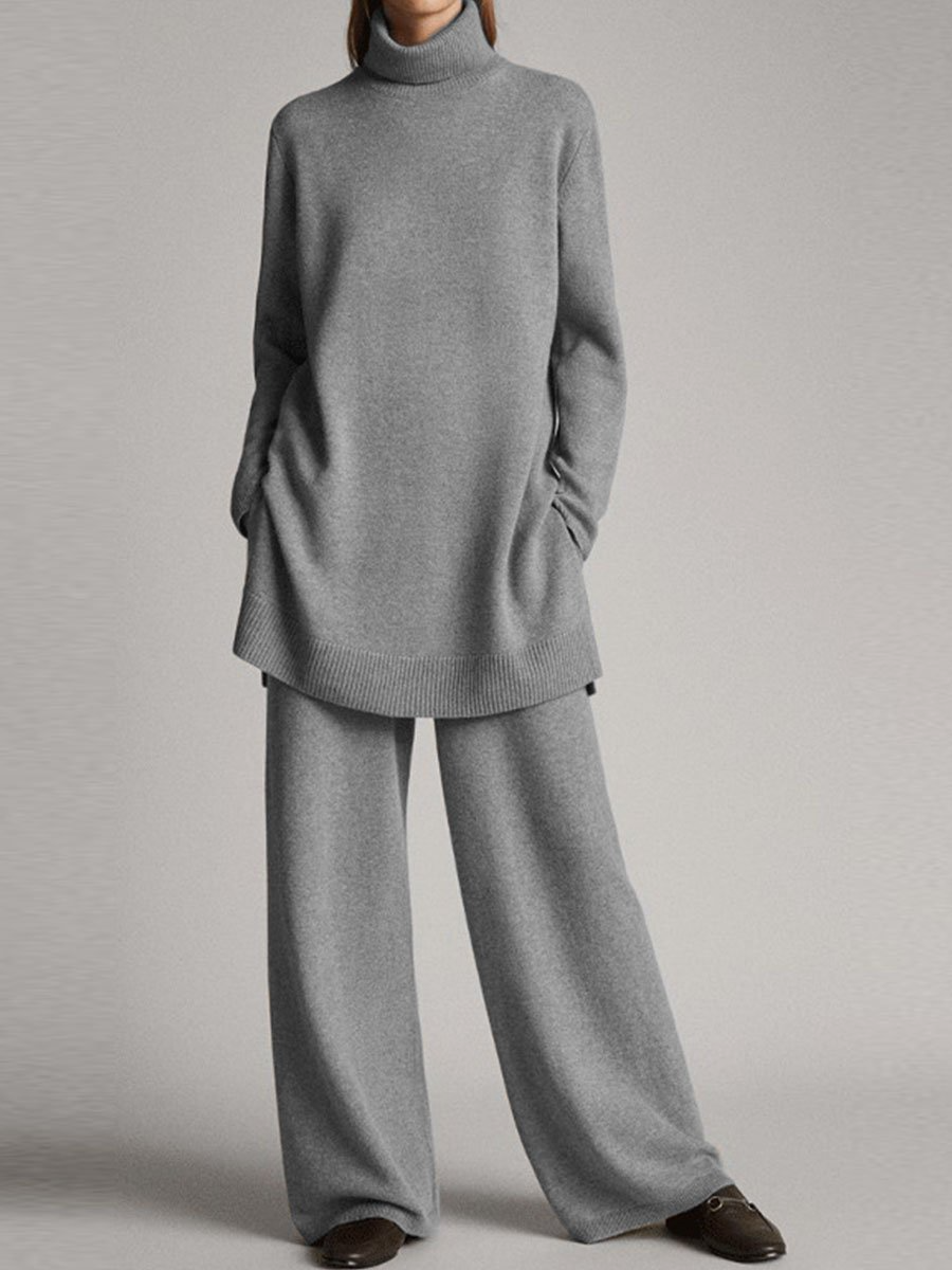 Luxe Knit Loungewear Set Elite Roll Neck Jumper And Wide Leg Trousers Edition