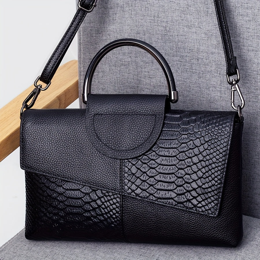 Crocodile Embossed Flap Crossbody Bag Top Handle Limited Edition Artisanal Craftsmanship