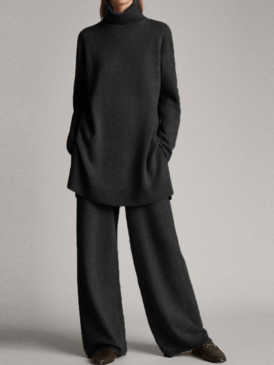 Luxe Knit Loungewear Set Elite Roll Neck Jumper And Wide Leg Trousers Edition