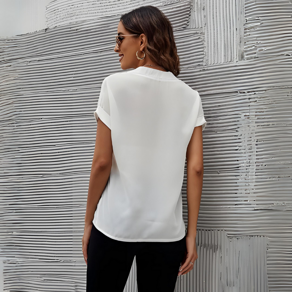Elizabeth V Neck Blouse Polyester Viscose Blend Luxe Collection Exclusive Draped Shape
