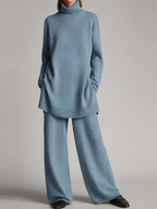 Luxe Knit Loungewear Set Elite Roll Neck Jumper And Wide Leg Trousers Edition