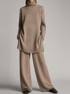 Luxe Knit Loungewear Set Elite Roll Neck Jumper And Wide Leg Trousers Edition