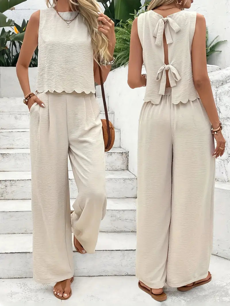 Textured Top And Trousers Set Scalloped Hem Limited Edition Collection