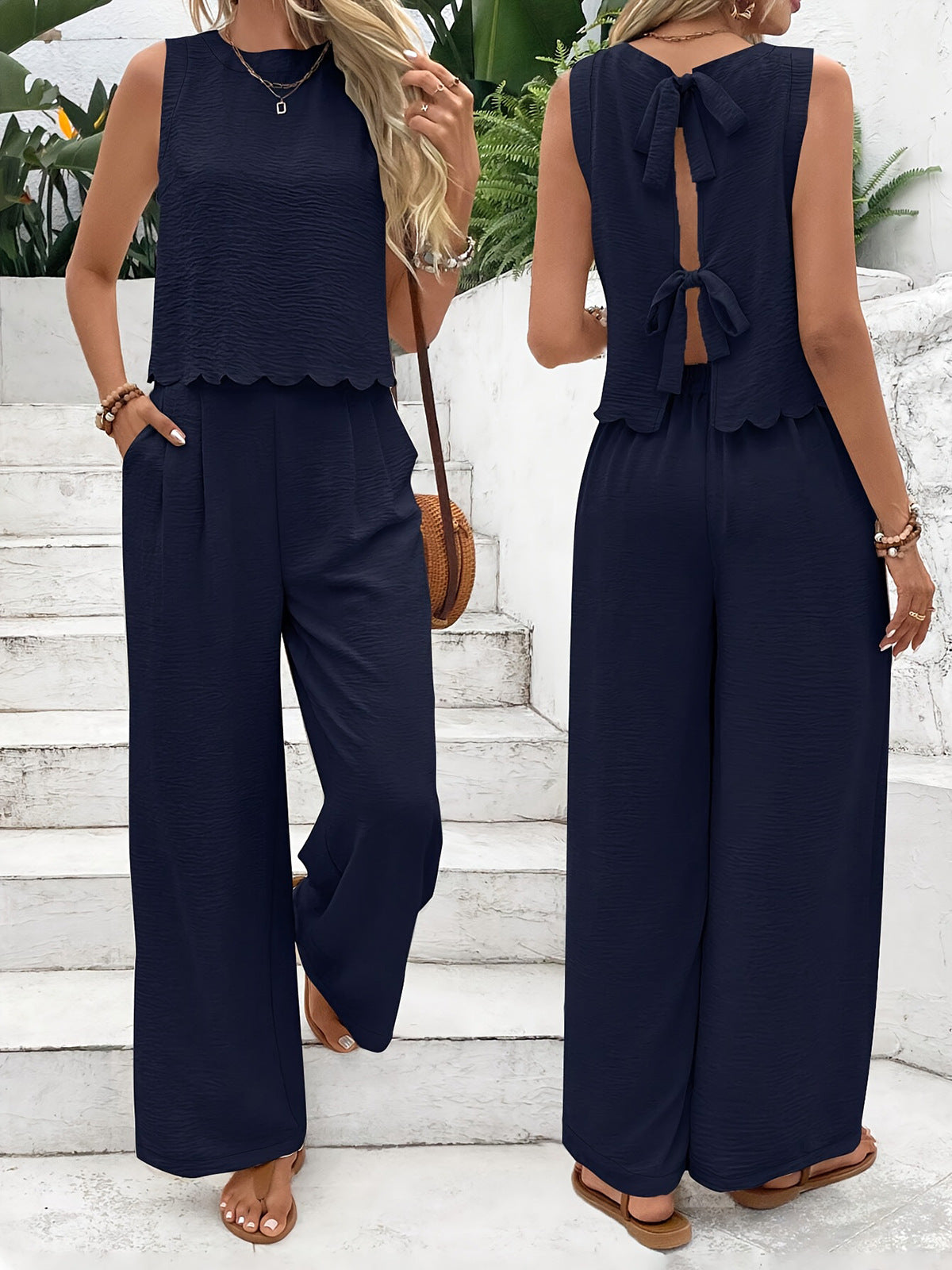 Textured Top And Trousers Set Scalloped Hem Limited Edition Collection