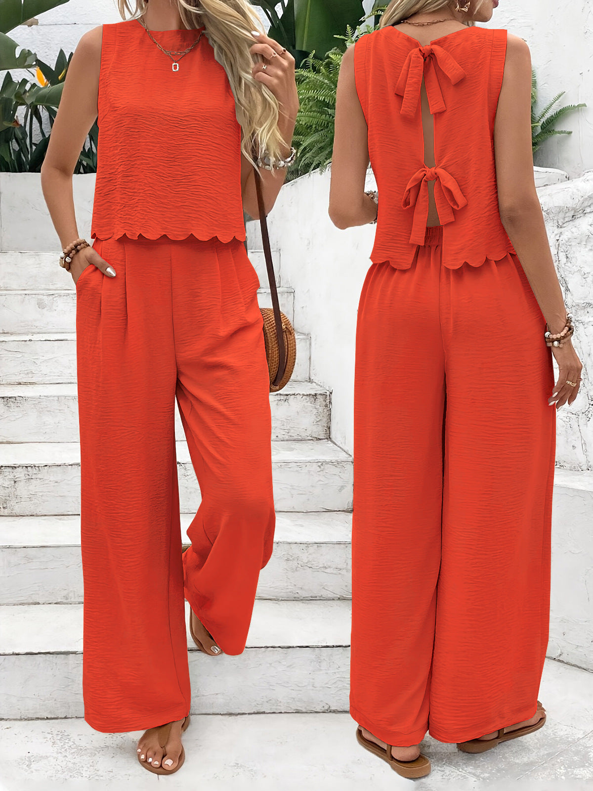 Textured Top And Trousers Set Scalloped Hem Limited Edition Collection
