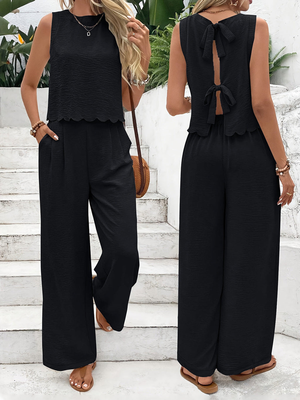Textured Top And Trousers Set Scalloped Hem Limited Edition Collection