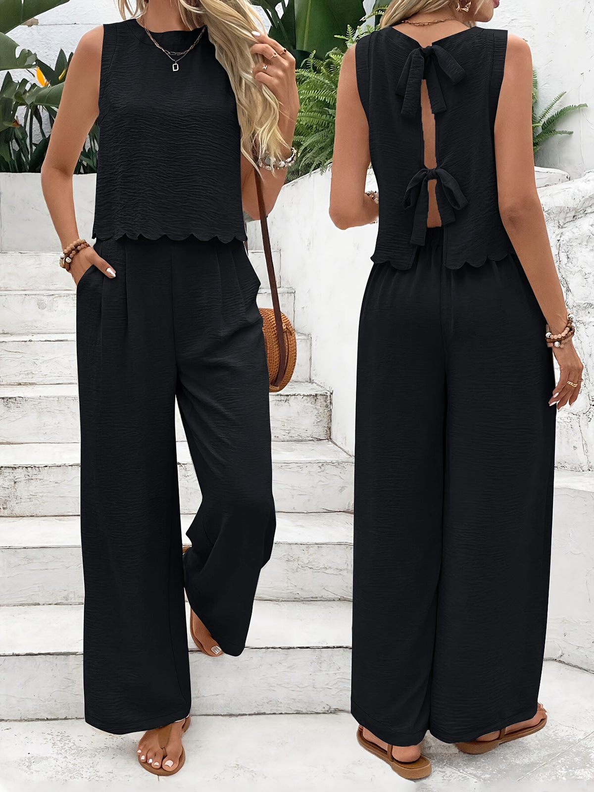 Textured Top And Trousers Set Scalloped Hem Limited Edition Collection