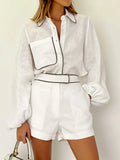 Cotton-Blend Collection Two-Piece White Shorts Set With Contrast Trim Limited