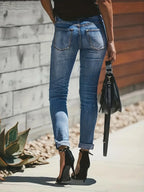 Premium Denim Collection Slim Fit Ripped Jeans For Women Blue Rolled Hem Exclusive