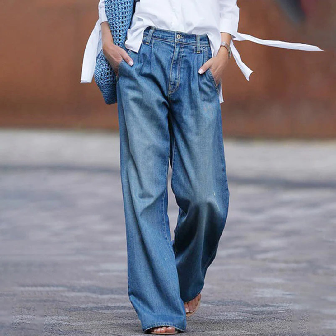 Premium Denim Pleated High Waisted Wide Leg Jeans Limited Edition Capsule Collection