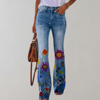 Luxe Collection Denim Flared Jeans Floral Print Exclusive