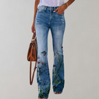 Luxe Collection Denim Flared Jeans Floral Print Exclusive