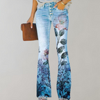 Luxe Collection Denim Flared Jeans Floral Print Exclusive