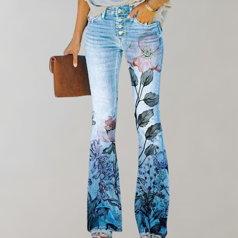 Luxe Collection Denim Flared Jeans Floral Print Exclusive