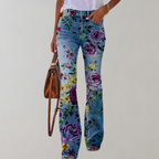 Luxe Collection Denim Flared Jeans Floral Print Exclusive