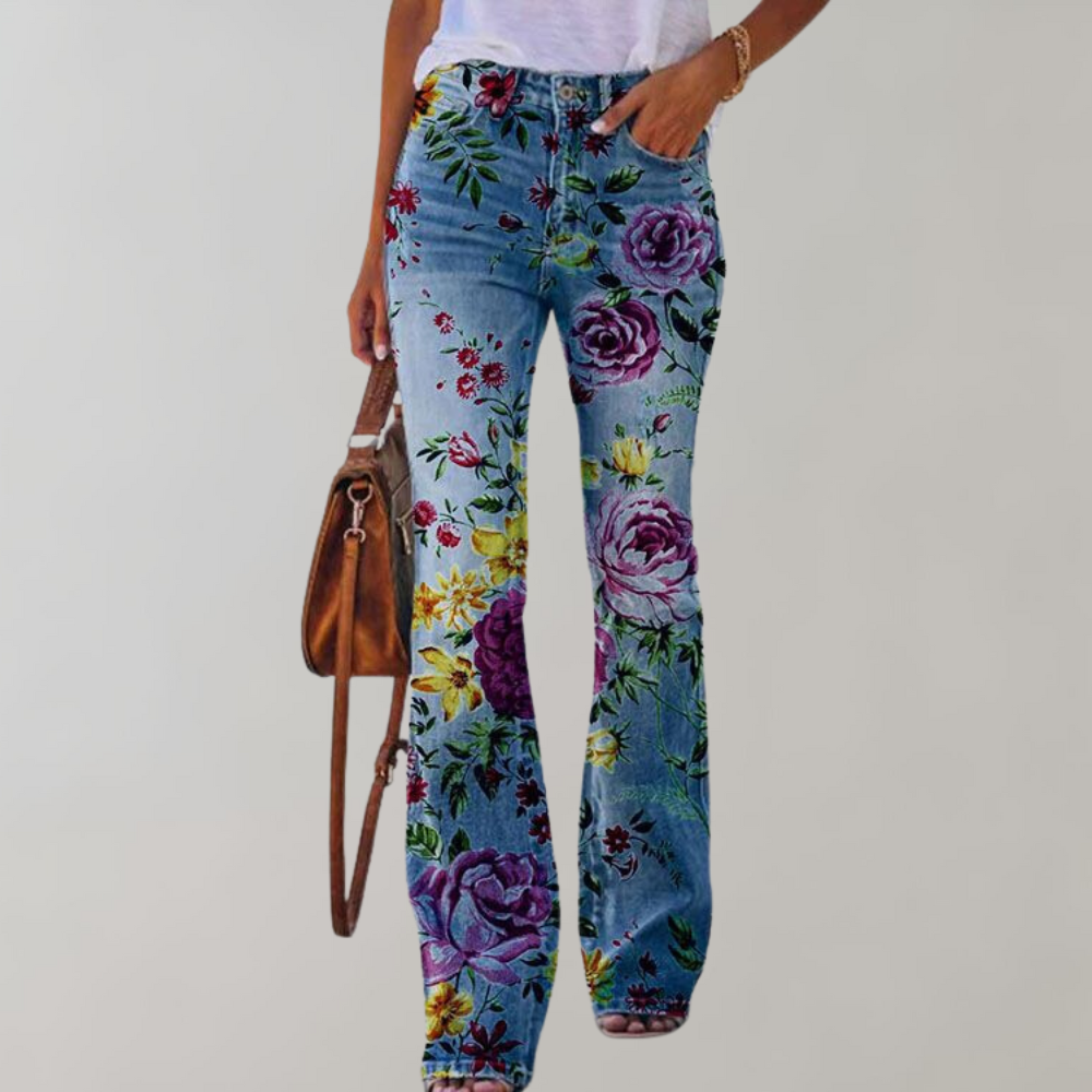 Luxe Collection Denim Flared Jeans Floral Print Exclusive