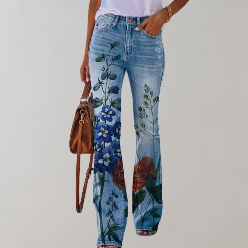 Luxe Collection Denim Flared Jeans Floral Print Exclusive