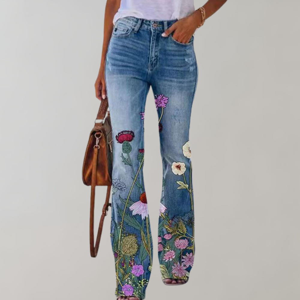Luxe Collection Denim Flared Jeans Floral Print Exclusive
