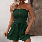 Womens Smocked Strapless Playsuit Button Detail Limited Edition Elegant Silhouette