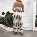Apricot Strapless Wide Leg Jumpsuit Embroidered Exclusive