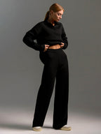 Luxe Knit Loungewear Set Polo Neck Jumper Wide Leg Trousers Limited Edition