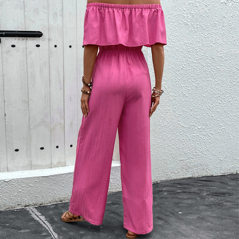 Luxe Collection Pink Off Shoulder Wide Leg Jumpsuit Textured Fabric Blend Exclusive