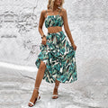 Limited Tropical Print Collection Two Piece Set Cropped Top And Tiered Maxi Skirt