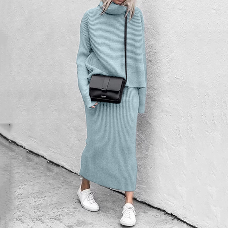 Knitted Coordinated Set Roll Neck Ribbed Knit Exclusive