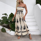 Apricot Strapless Wide Leg Jumpsuit Embroidered Exclusive