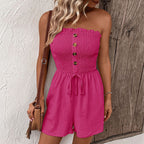 Womens Smocked Strapless Playsuit Button Detail Limited Edition Elegant Silhouette