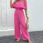 Luxe Collection Pink Off Shoulder Wide Leg Jumpsuit Textured Fabric Blend Exclusive