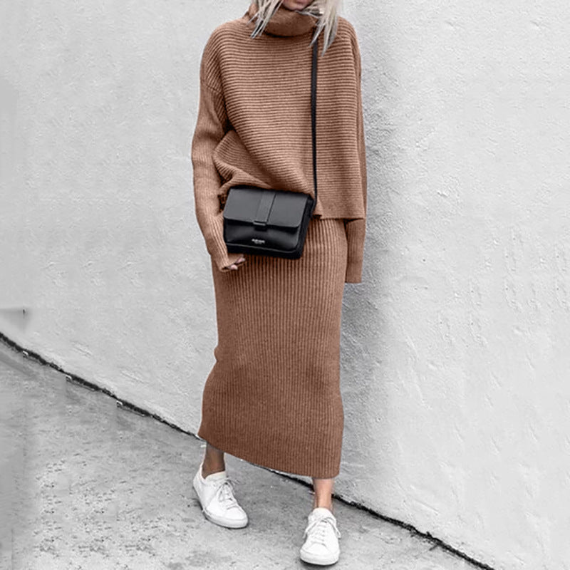 Knitted Coordinated Set Roll Neck Ribbed Knit Exclusive