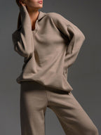 Luxe Knit Loungewear Set Polo Neck Jumper Wide Leg Trousers Limited Edition