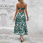 Limited Tropical Print Collection Two Piece Set Cropped Top And Tiered Maxi Skirt