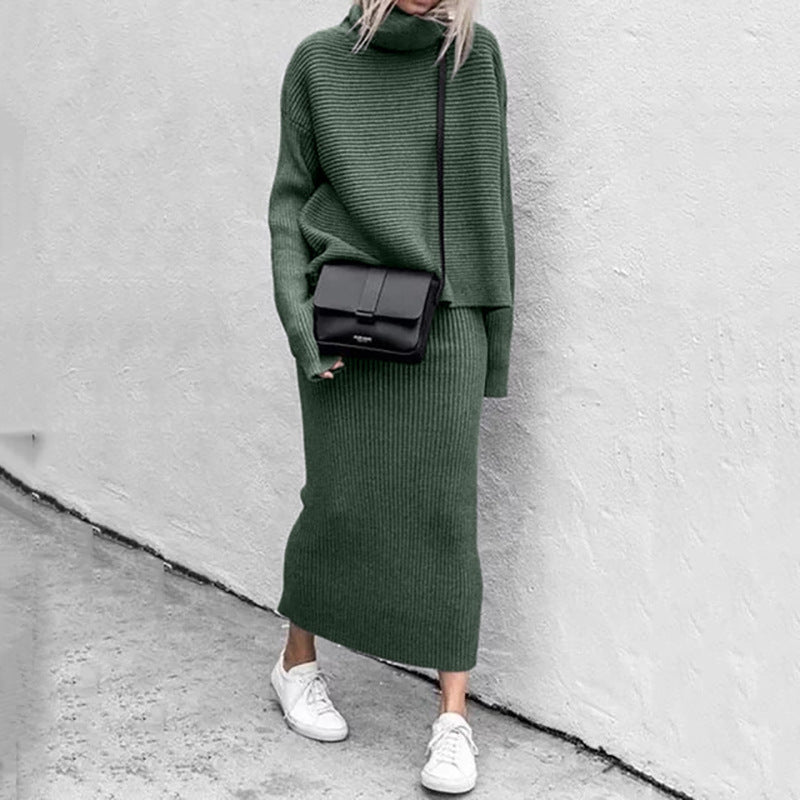 Knitted Coordinated Set Roll Neck Ribbed Knit Exclusive