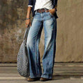 Premium Denim High Waisted Wide Leg Jeans Signature Distressed Relaxed Fit