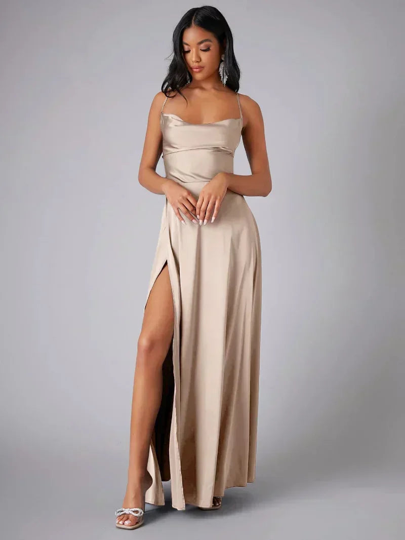 Silk Maxi Dress Open Back Criss Cross Exclusive Collection