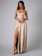 Silk Maxi Dress Open Back Criss Cross Exclusive Collection